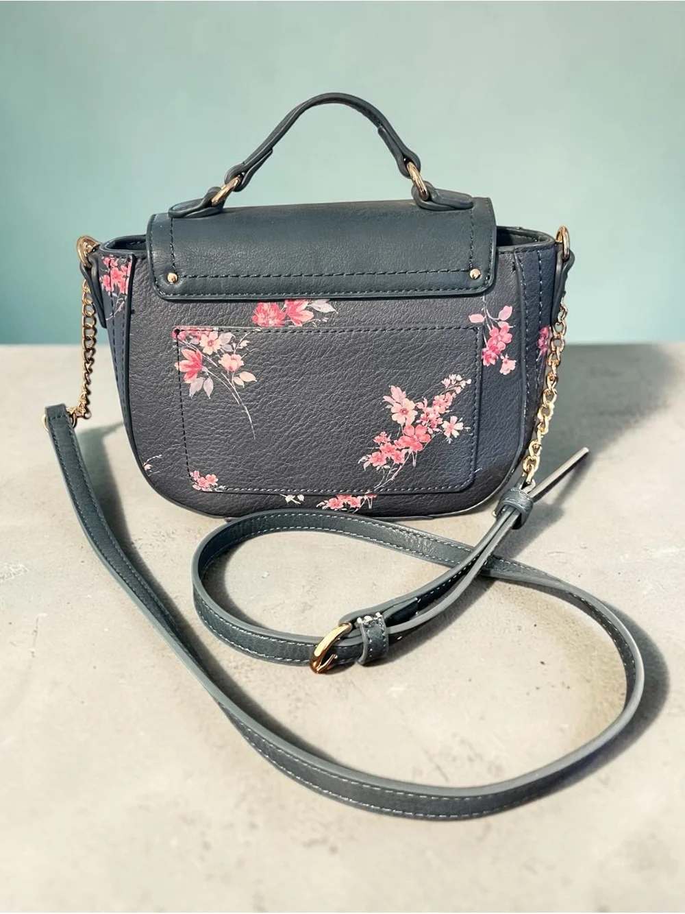 LC Lauren Conrad Navy Floral Crossbody with Pink Accents